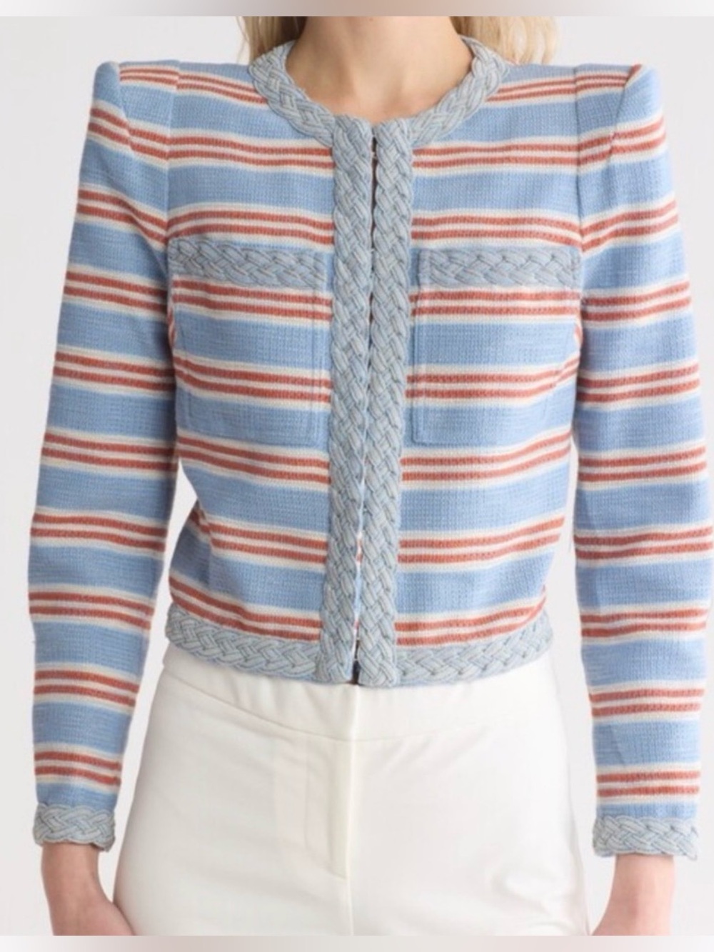 Veronica Beard Arrowe Striped Braided Trim Jacket NWT
